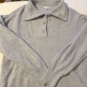 aerie Light Gray Collared Knit Pullover Sweater